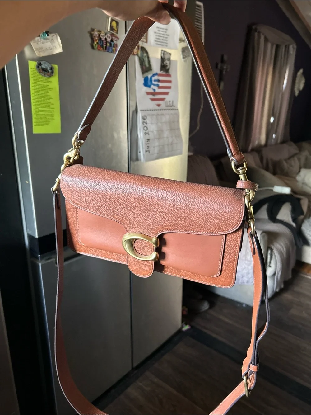 Coach Tabby Caramel Brown Leather Shoulder Bag with Gold 'C' Hardware